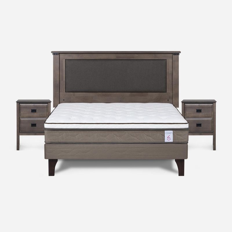 ROSEN - Cama Europea New Style 6 2 Plazas Respaldo + Veladores Rosen