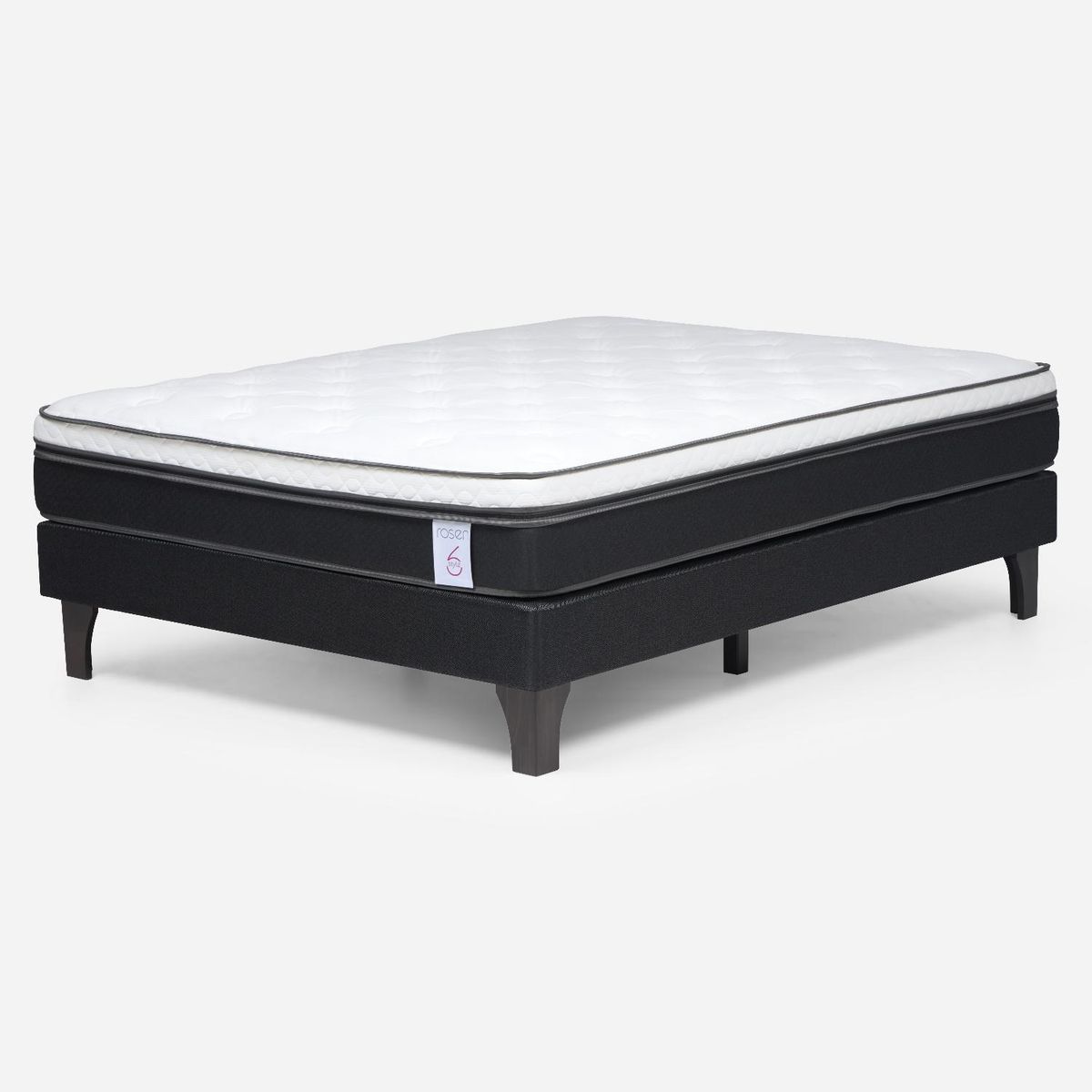 ROSEN - Cama Europea New Style 6 2 Plazas x 2.00 mt Base Normal + Respaldo + 2 Veladores Rosen