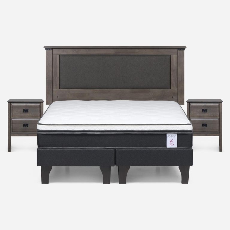Cama Europea New Style 6 2 Plazas x 2.00 mt Base Dividida + Respaldo + 2 Veladores