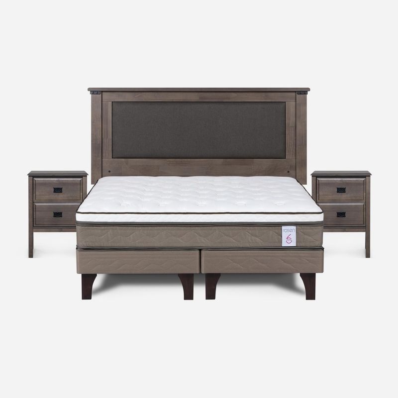 ROSEN - Cama Europea New Style 6 2 Plazas Respaldo + Veladores Rosen