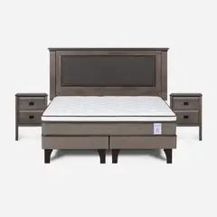 ROSEN - Cama Europea New Style 6 2 Plazas Respaldo + Veladores