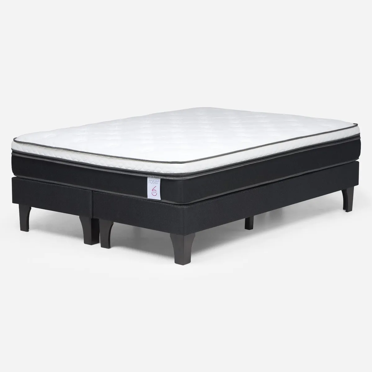 ROSEN - Cama Europea New Style 6 2 Plazas x 2.00 mt Base Dividida + Respaldo + 2 Veladores Rosen