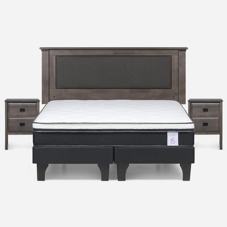 Cama Europea New Style 6 King x 2.00 mt Base Dividida + Respaldo + 2 Veladores