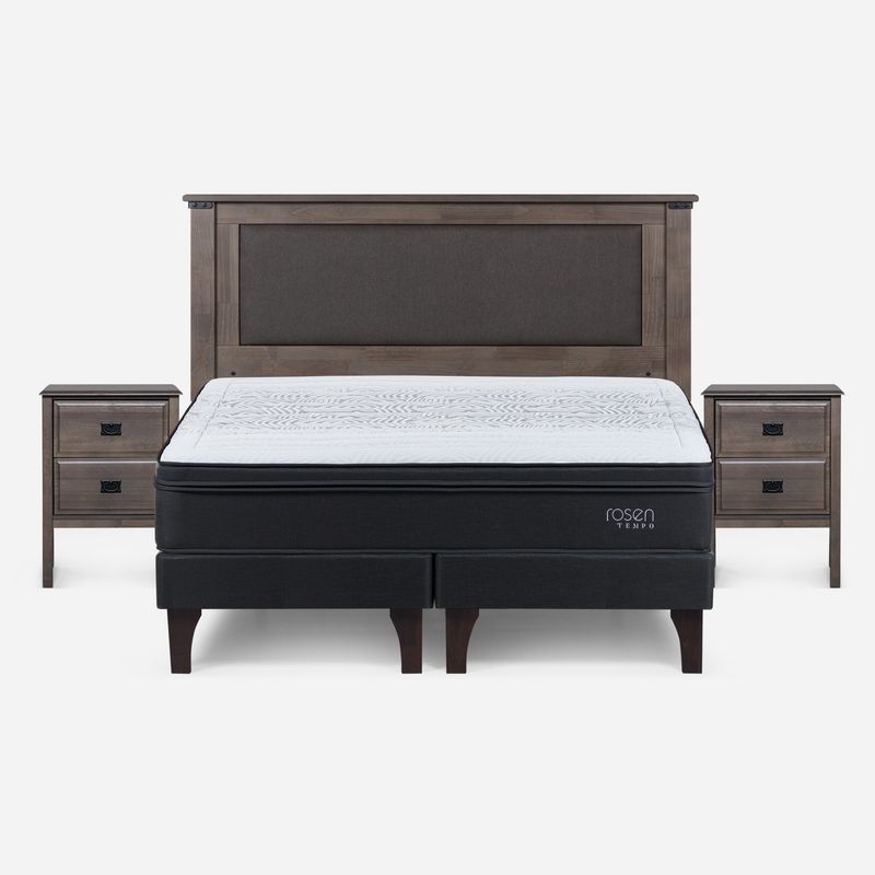 ROSEN - Cama Europea Tempo 2 Plazas Respaldo + Veladores Rosen