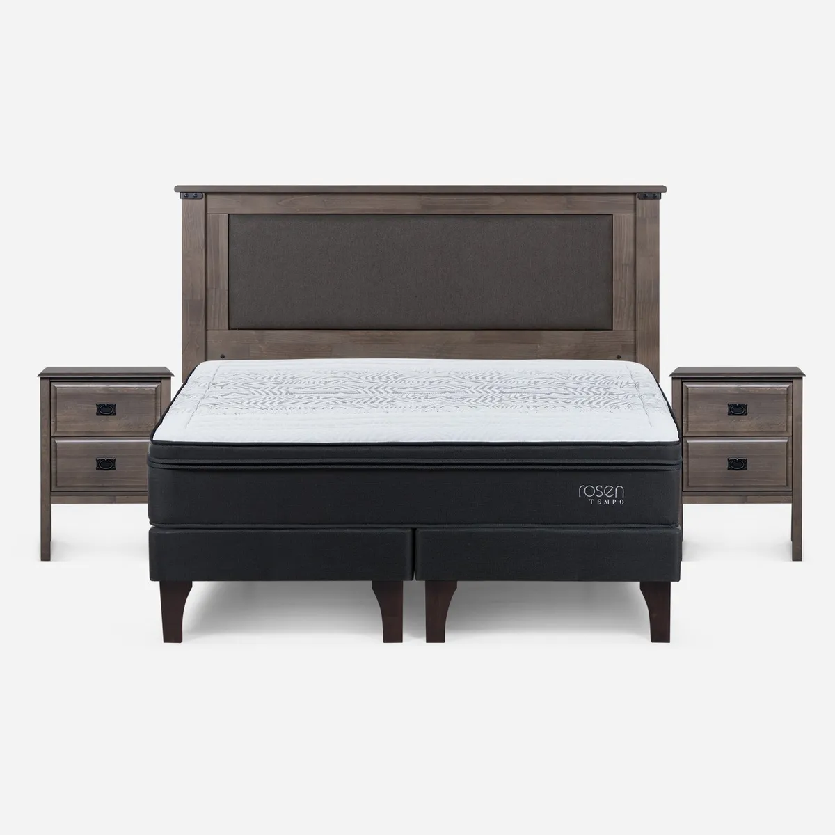 ROSEN - Cama Europea Tempo King x 2.00mt Base Dividida + Respaldo + 2 Veladores Rosen