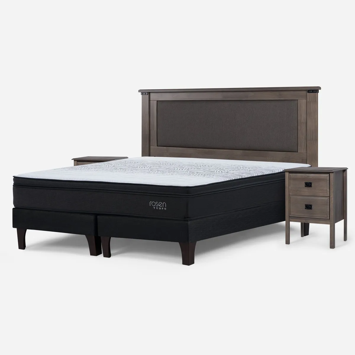 ROSEN - Cama Europea Tempo King x 2.00mt Base Dividida + Respaldo + 2 Veladores Rosen