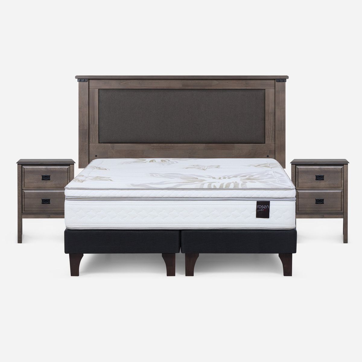 ROSEN - Cama Europea Art 4 2 Plazas Respaldo + Veladores Rosen