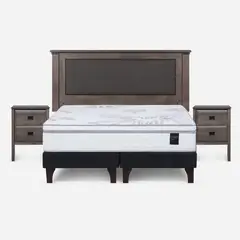 ROSEN - Cama Europea Art 4 2 Plazas Respaldo + Veladores
