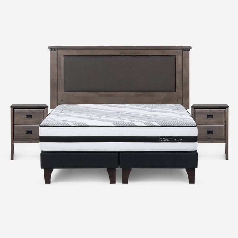 Cama Europea Driven 2 Plazas x 2.00mt Base Dividida + Respaldo + 2 Veladores