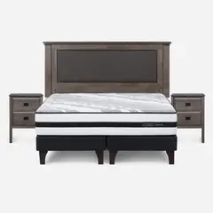 ROSEN - Cama Europea Driven 2 Plazas Respaldo + Veladores
