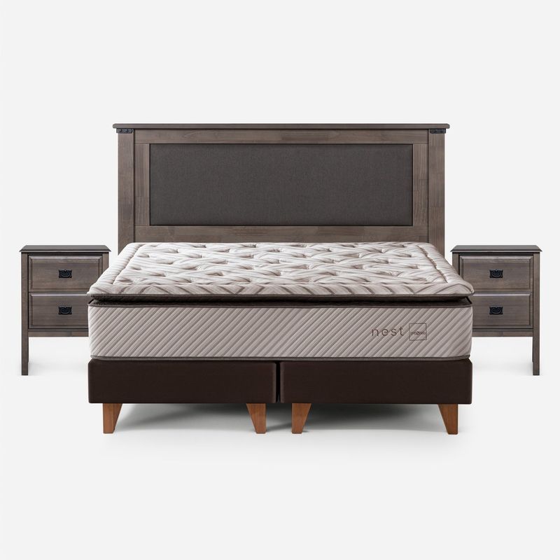 ROSEN - Cama Europea Nest 2 Plazas Respaldo + Veladores Rosen