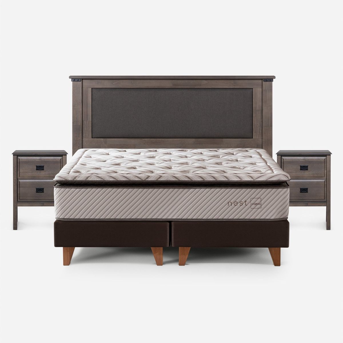 ROSEN - Cama Europea Nest King x 2.00mt Base Dividida + Respaldo + 2 Veladores Rosen