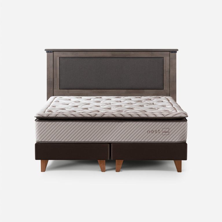 Cama Europea Nest King x 2.00mt Base Dividida + Respaldo