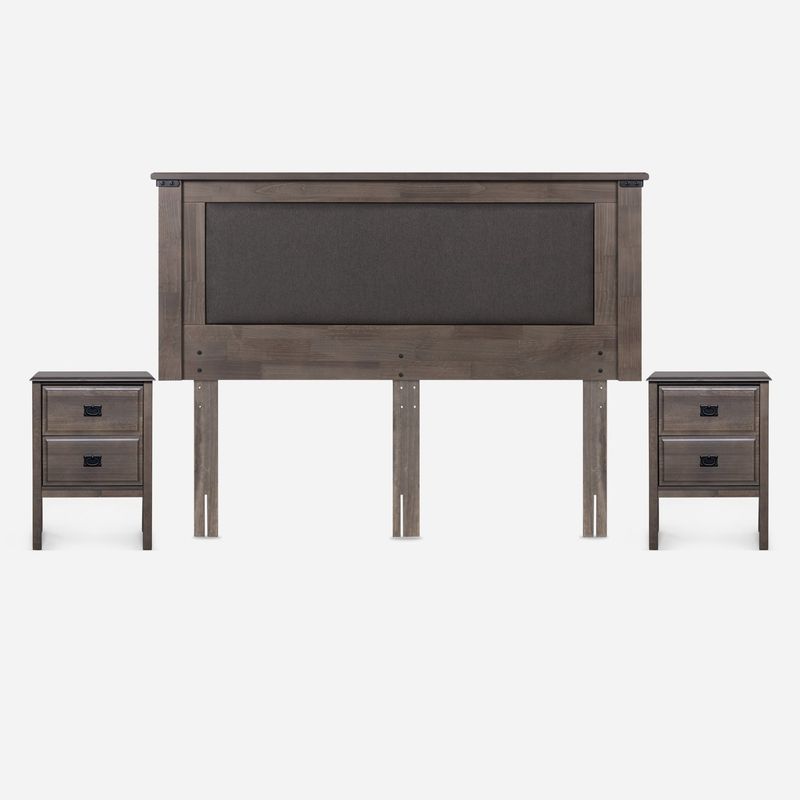 ROSEN - Set Muebles New Ray King Gris Respaldo + Veladores Rosen