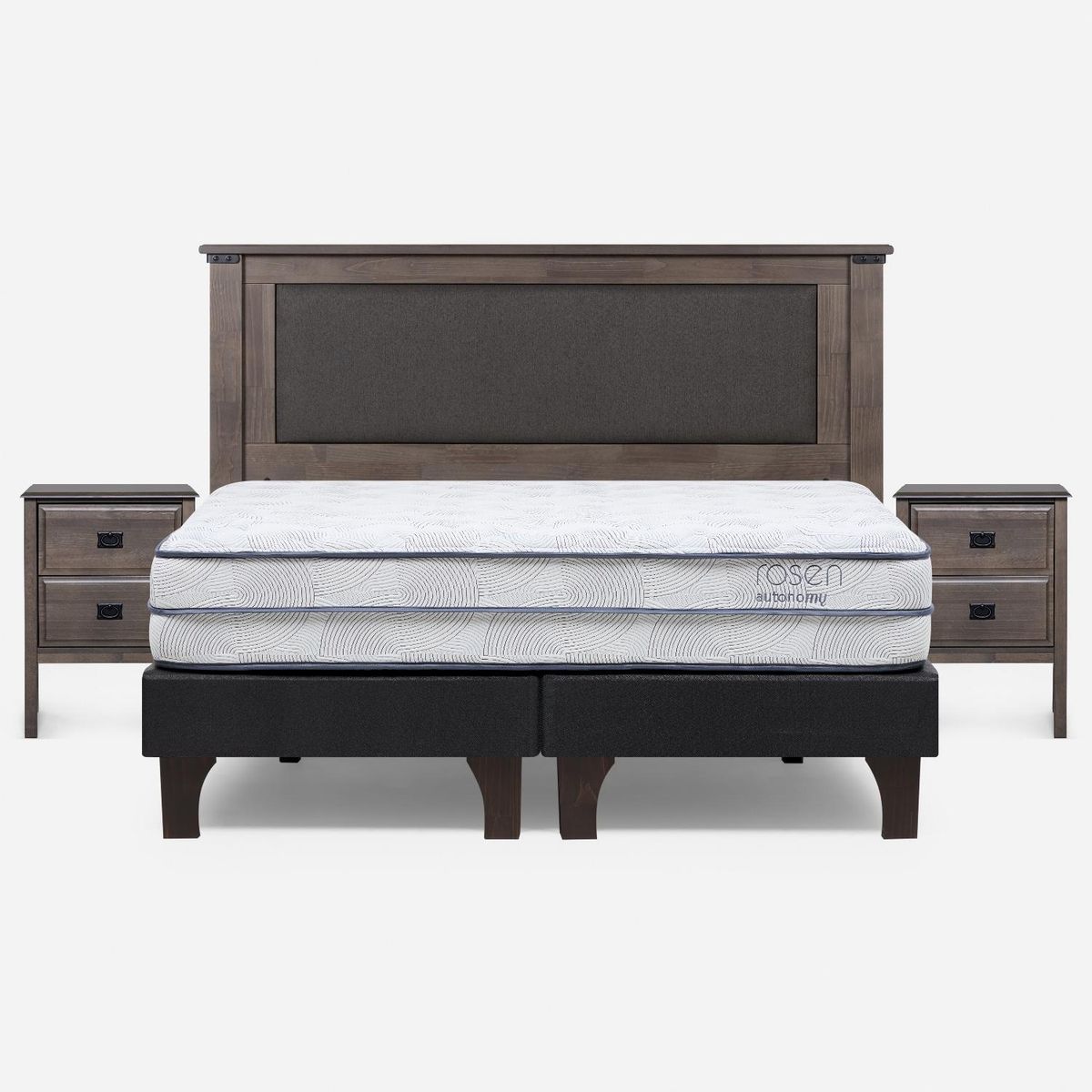 ROSEN - Cama Europea Autonomy Sky King x 2.00mt Base Dividida + Respaldo + 2 Veladores Rosen
