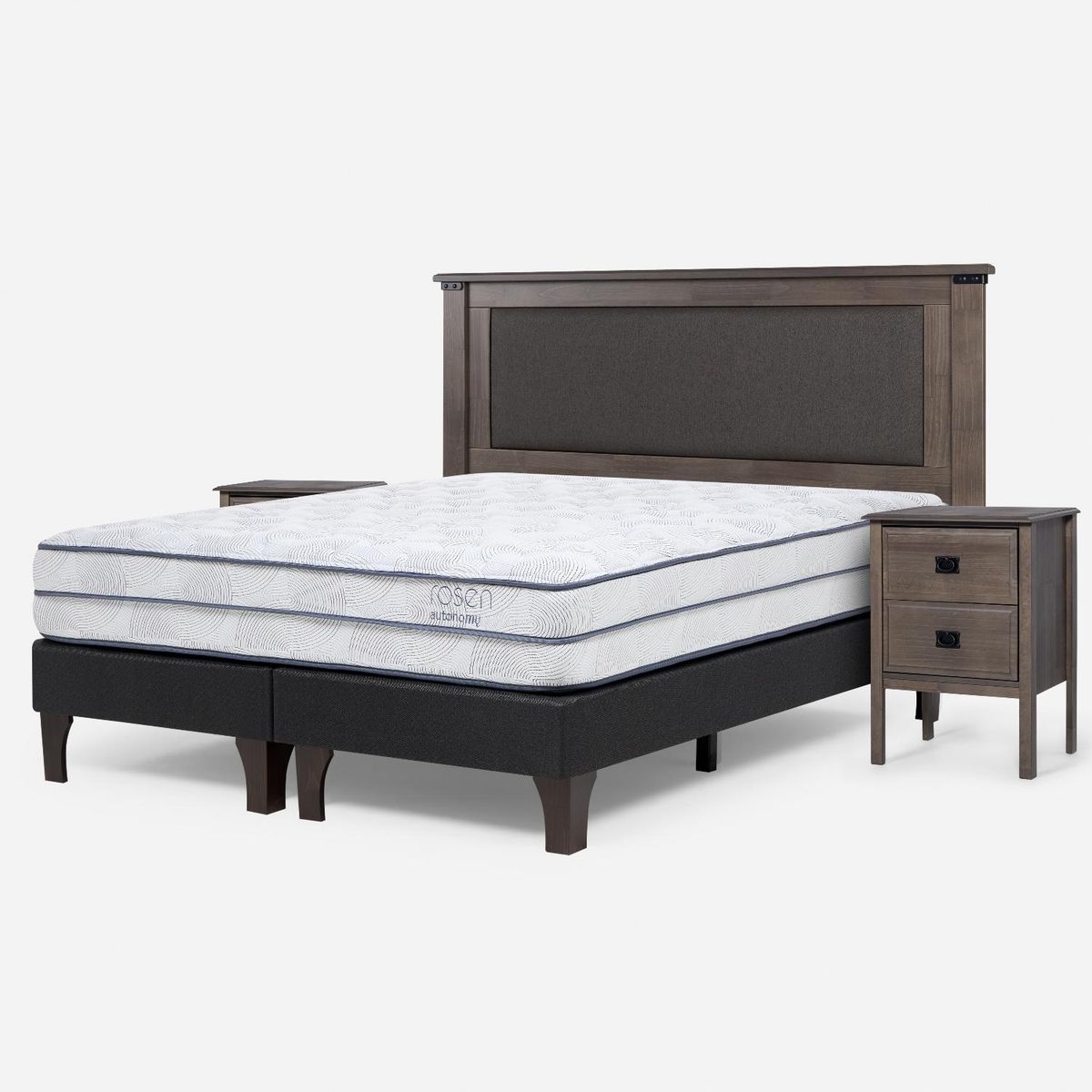 ROSEN - Cama Europea Autonomy Sky King x 2.00mt Base Dividida + Respaldo + 2 Veladores Rosen