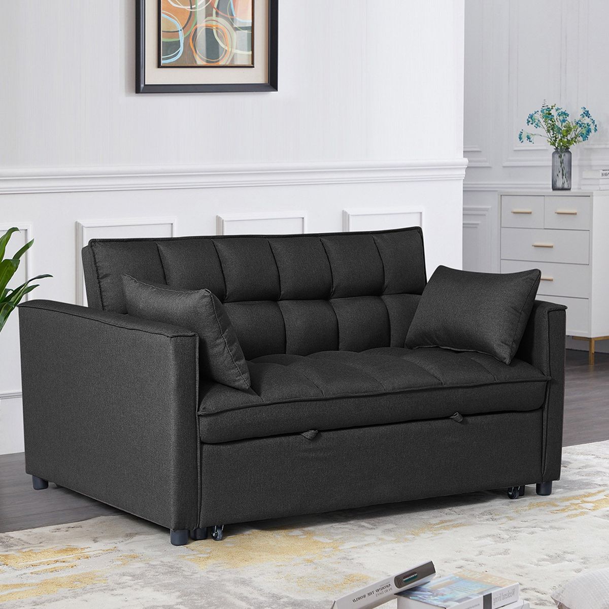 IDETEX - Sofá Futón Tela Brela Negro Idetex