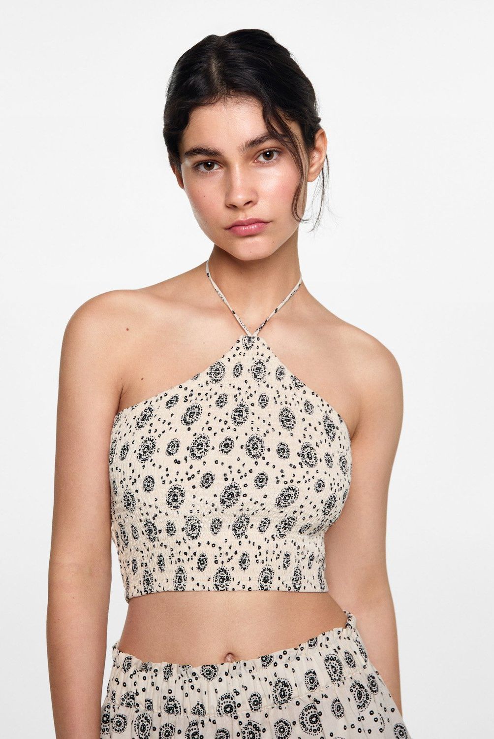 MANGO TEEN - Top Fruncido Estampado Mujer Mango Teen