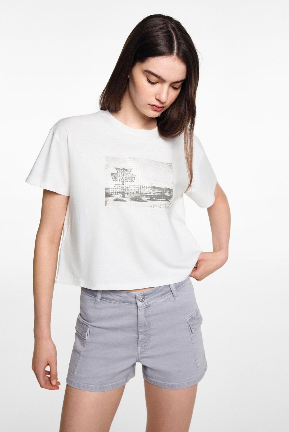 MANGO TEEN - Polera Crop Estampada Mujer Mango Teen
