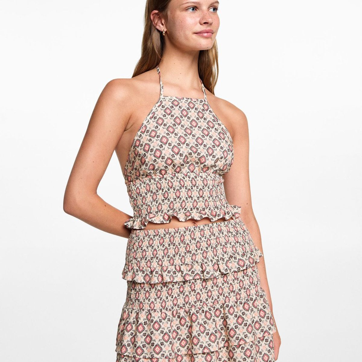 MANGO TEEN - Top Crop Halter Estampado Mujer Mango Teen