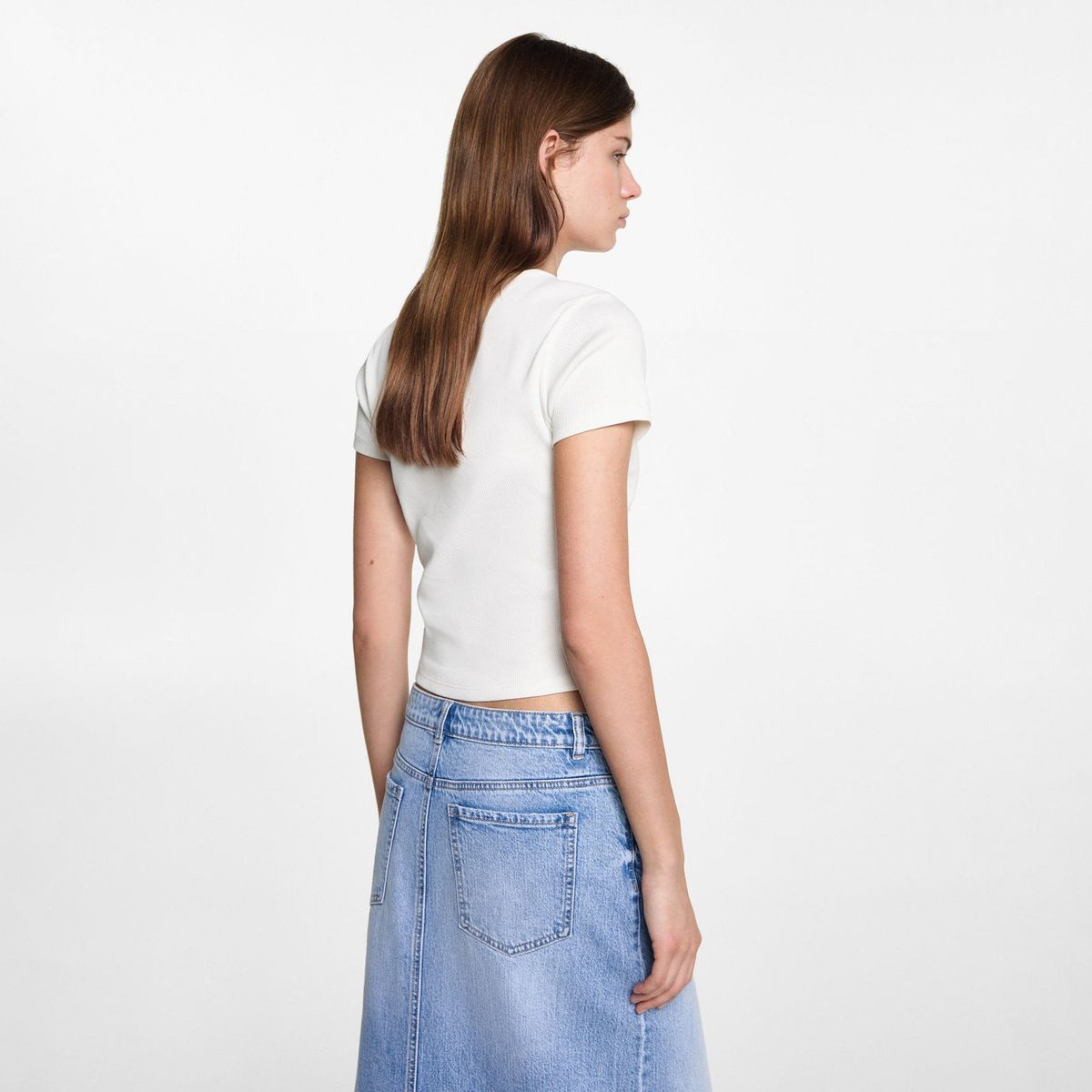 MANGO TEEN - Polera Cuello Pico Mujer Mango Teen