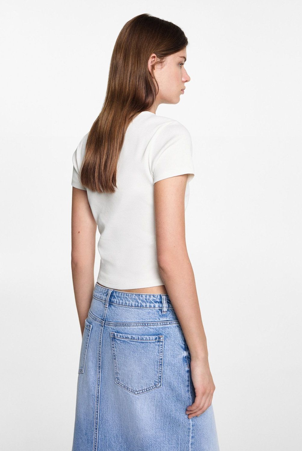 MANGO TEEN - Polera Cuello Pico Mujer Mango Teen