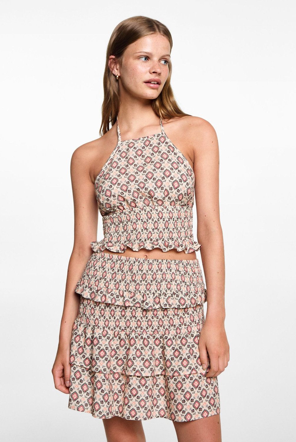MANGO TEEN - Falda Volantes Estampada Mujer Mango Teen