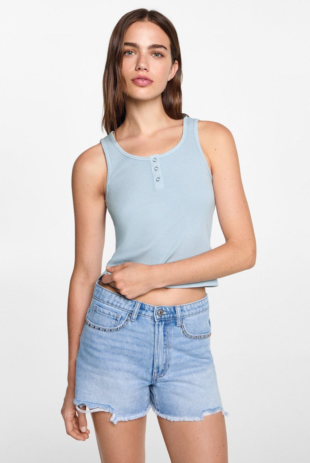 MANGO TEEN - Top Canalé Algodón Mujer Mango Teen