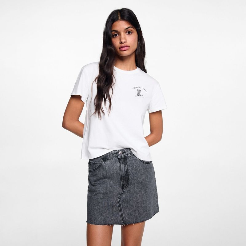 MANGO TEEN - Polera Estampada Algodón Mujer Mango Teen