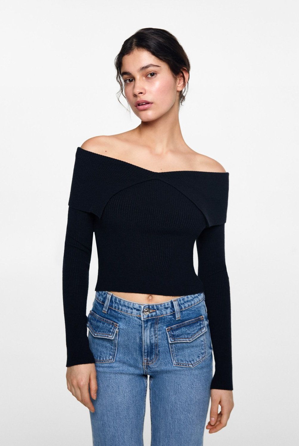 MANGO TEEN - Sweater Punto Hombros Descubiertos Mujer Mango Teen