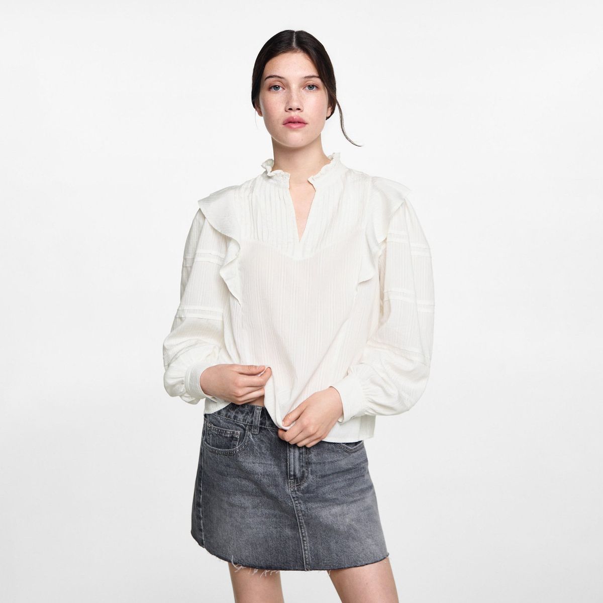 MANGO TEEN - Blusa Volantes Relieve Mujer Mango Teen