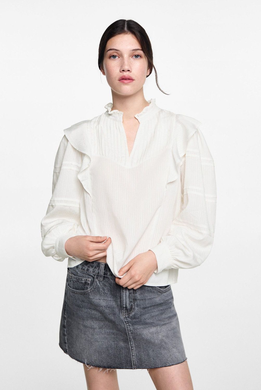 MANGO TEEN - Blusa Volantes Relieve Mujer Mango Teen