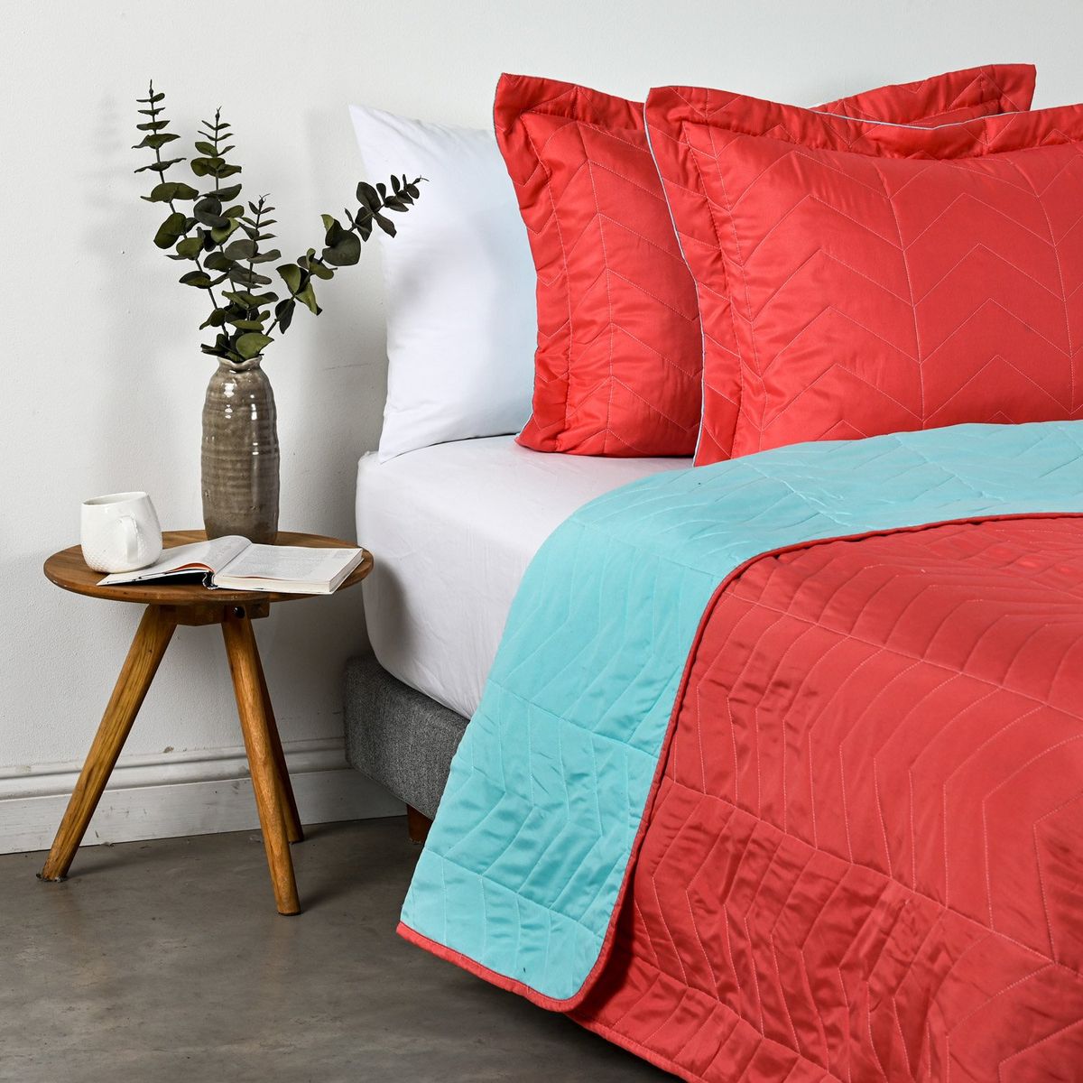 AMERICAN FAMILY - Cubrecama Reversible Coral Menta American Family