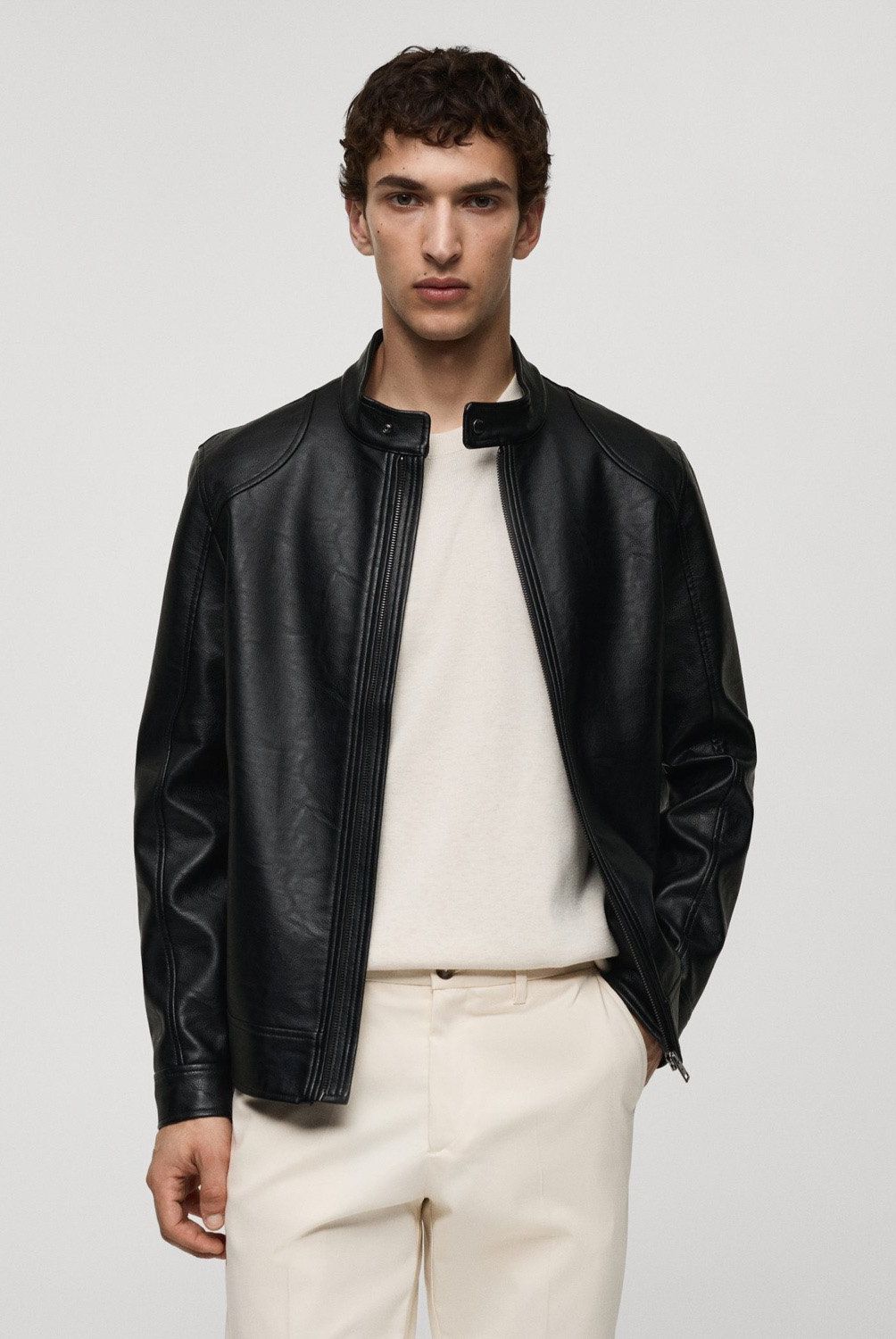 MANGO MAN - Chaqueta Efecto Piel Cremallera Hombre Mango Man