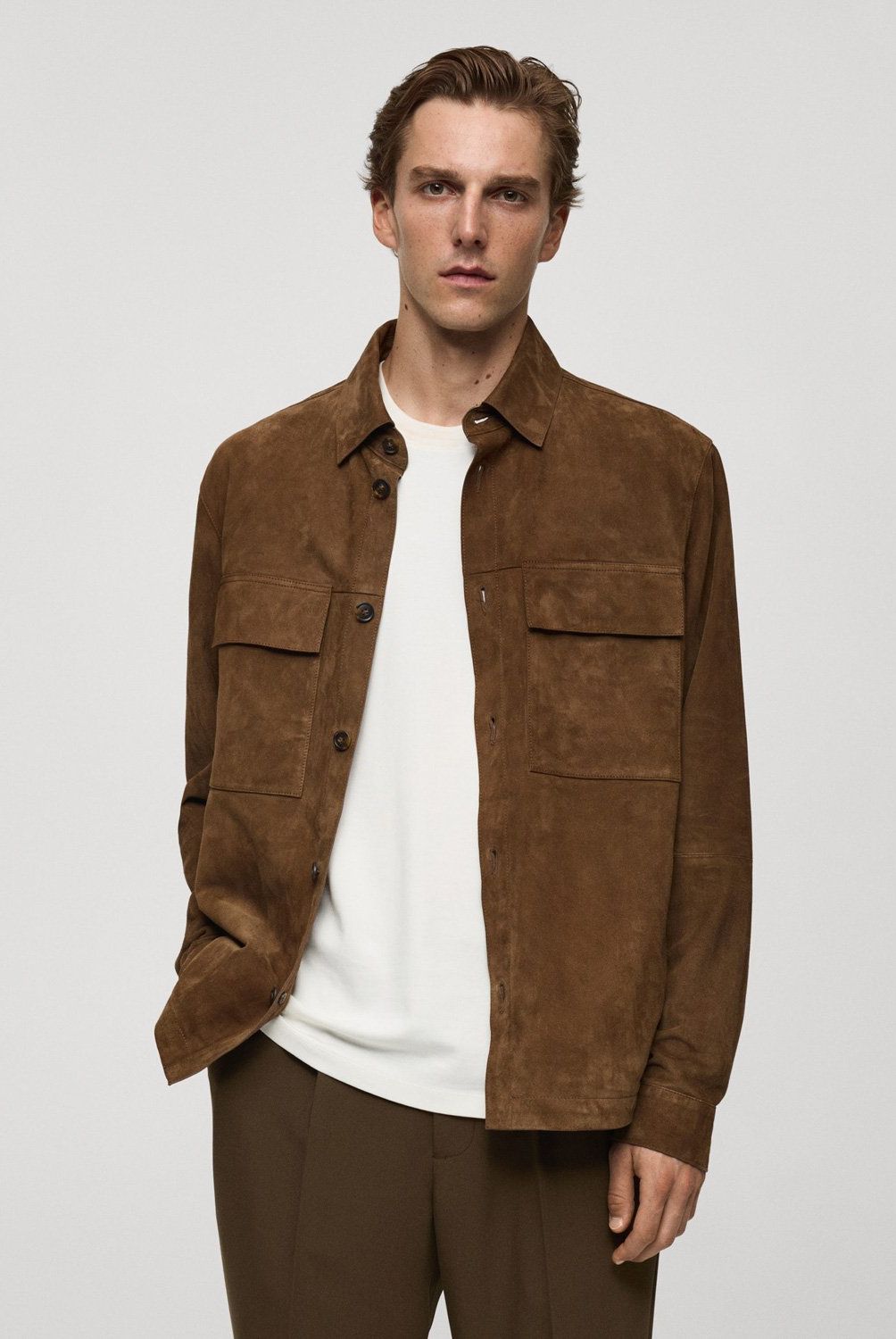 MANGO MAN - Chaqueta 100% Piel Ante Bolsillos Hombre Mango Man