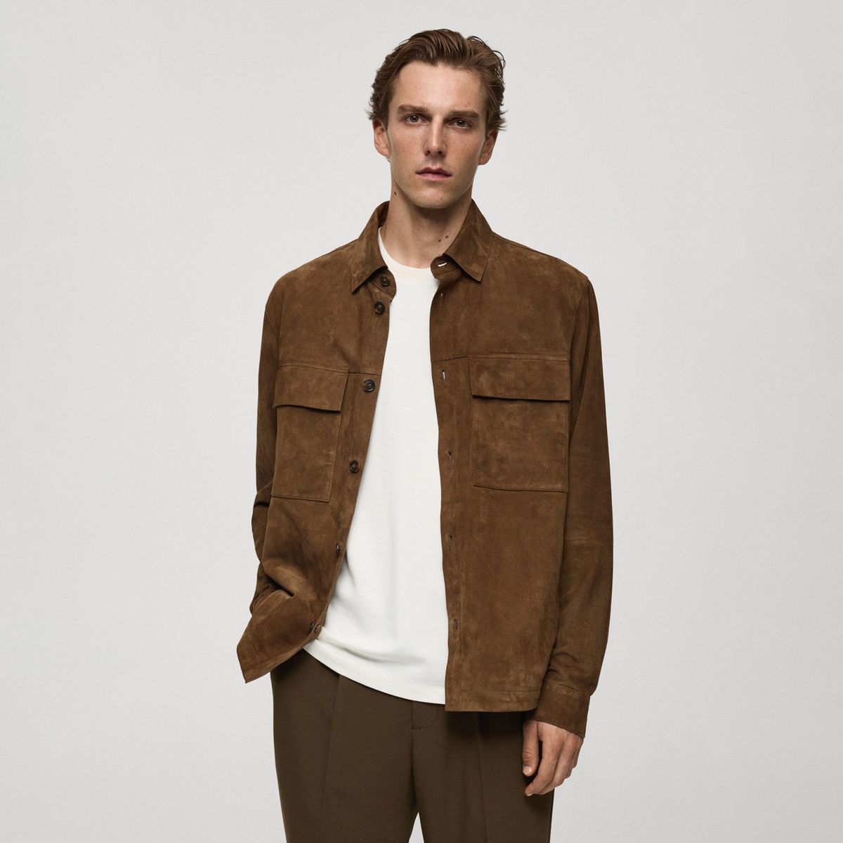 MANGO MAN - Chaqueta 100% Piel Ante Bolsillos Hombre Mango Man