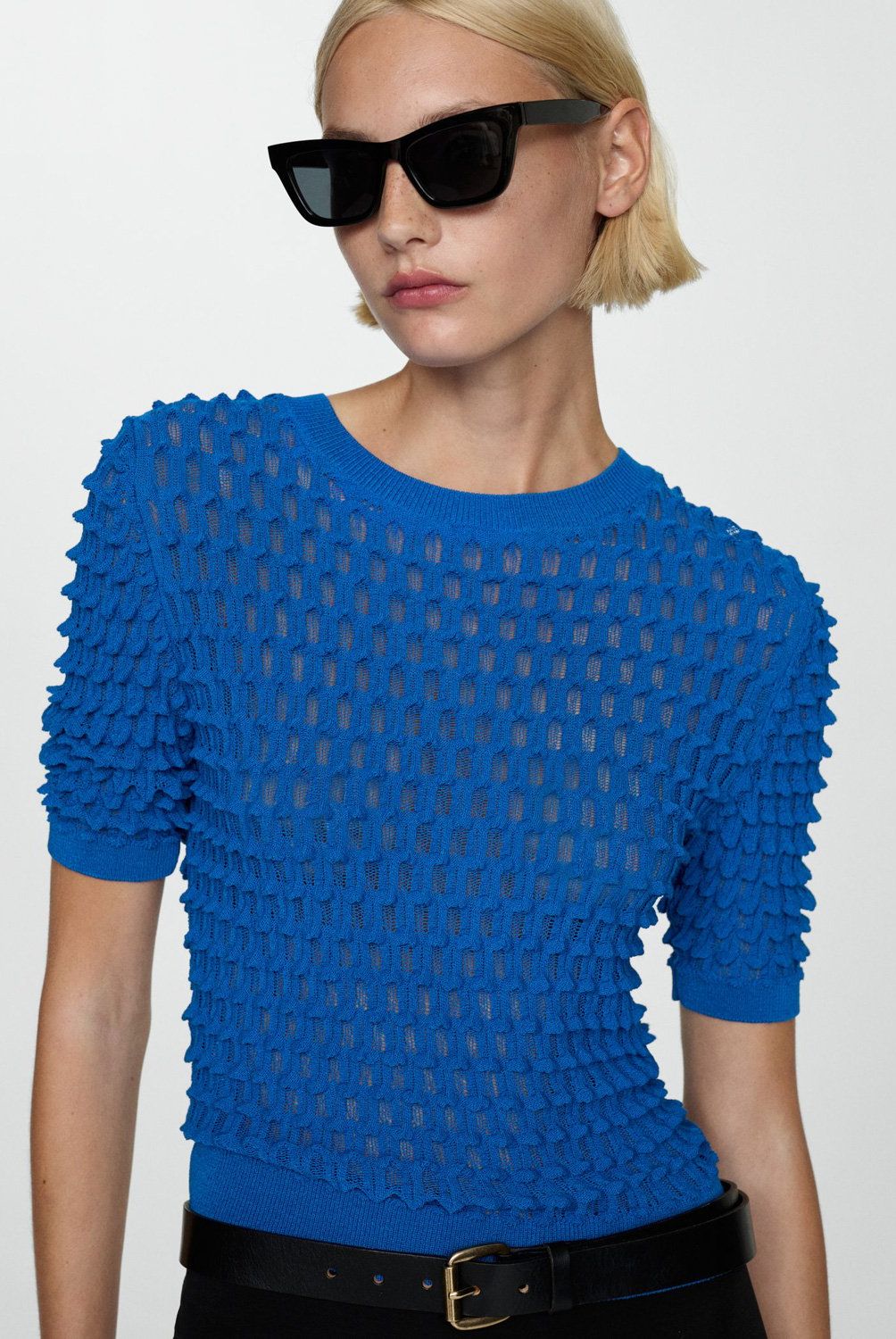 MANGO - Sweater Textura Manga Tres Cuartos Mujer Mango