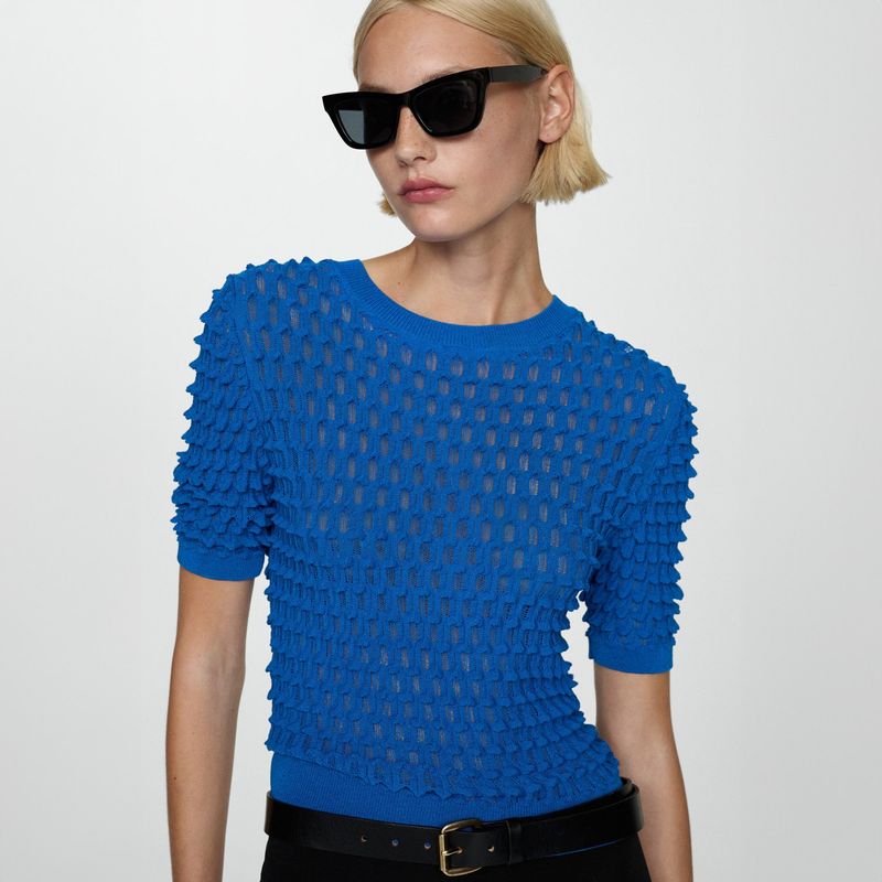 MANGO - Sweater Textura Manga Tres Cuartos Mujer Mango