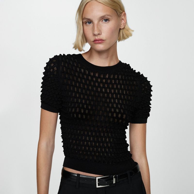 MANGO - Sweater Textura Manga Tres Cuartos Mujer Mango