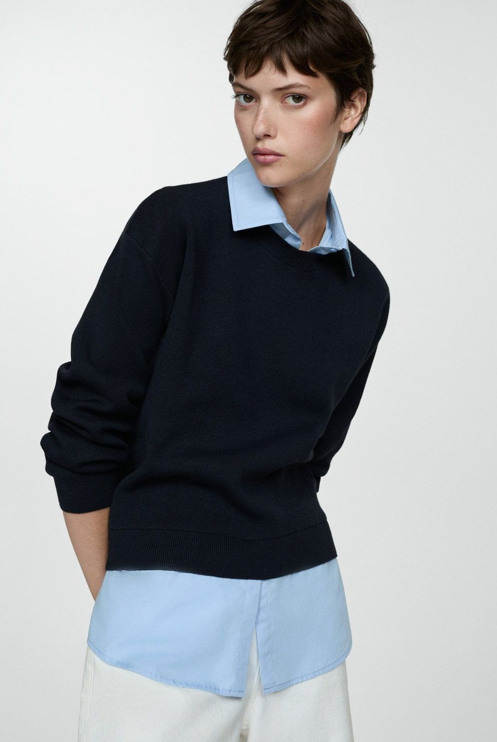 MANGO - Sweater Camisa Combinado Mujer Mango