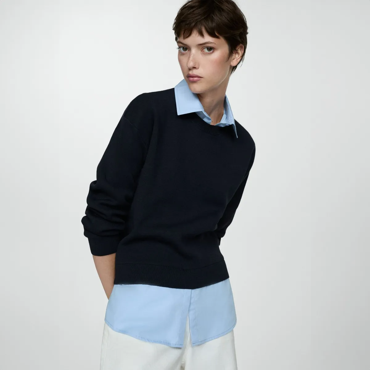 MANGO - Sweater Camisa Combinado Mujer Mango