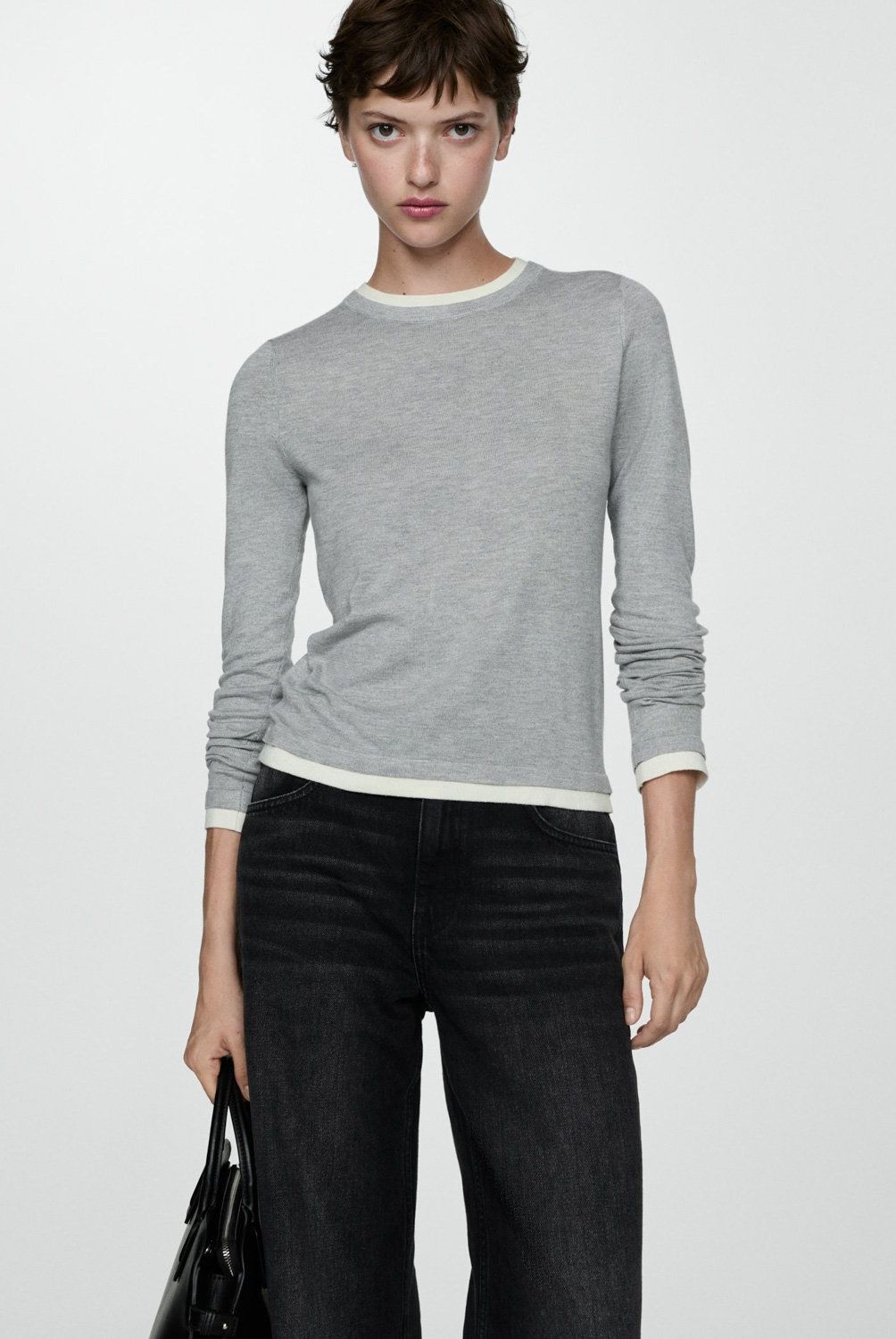 MANGO - Sweater Punto Fino Ribetes Contraste Mujer Mango