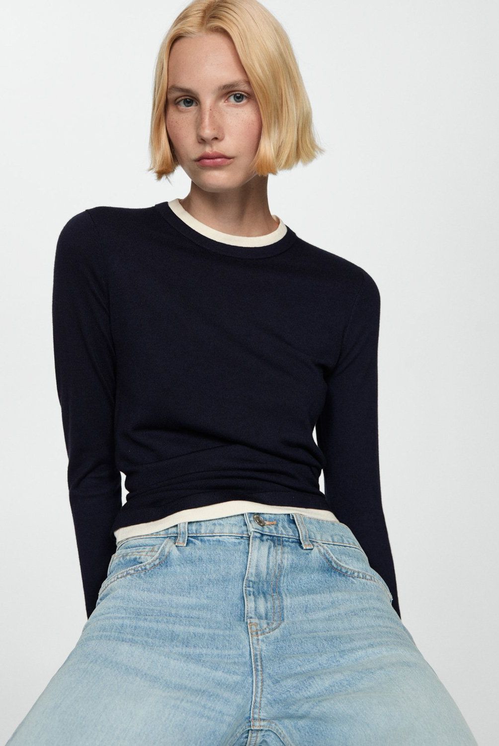 MANGO - Sweater Punto Fino Ribetes Contraste Mujer Mango