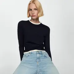 MANGO - Sweater Punto Fino Ribetes Contraste Mujer