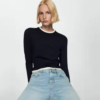 MANGO - Sweater Punto Fino Ribetes Contraste Mujer