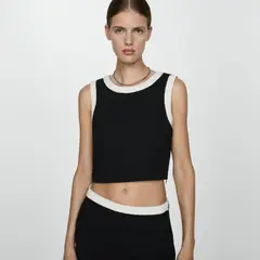 MANGO - Top Corto Ribetes Contraste Mujer