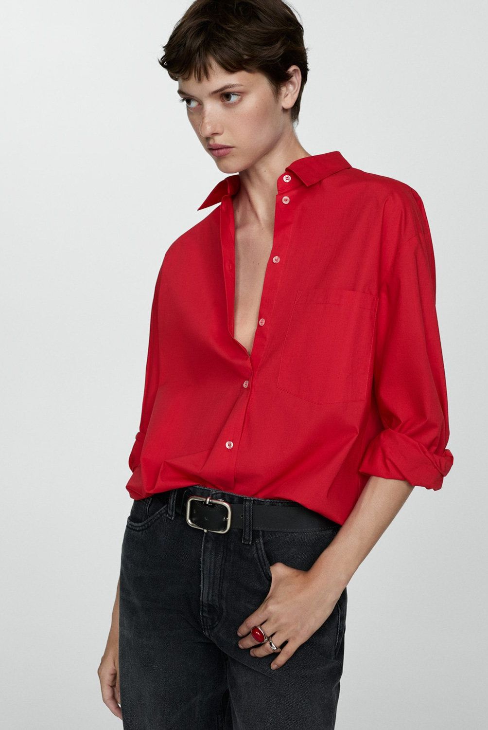 MANGO - Camisa Oversize Bolsillo Mujer Mango