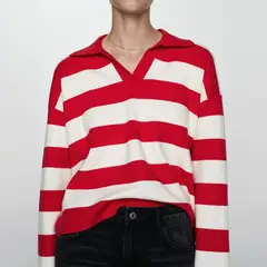 MANGO - Sweater Rayas Cuello Polo Mujer