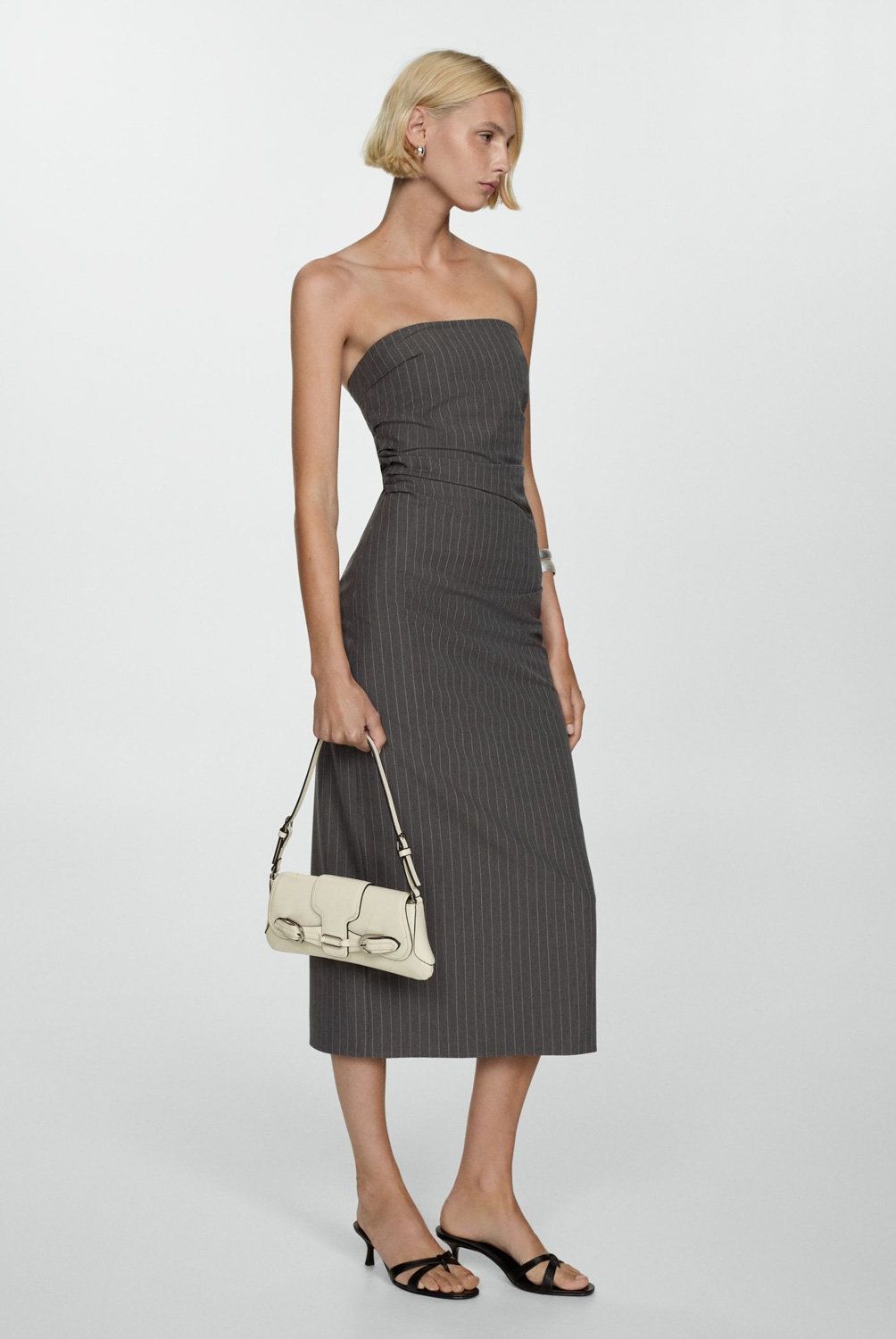 MANGO - Vestido Palabra Honor Raya Diplomática Mujer Mango