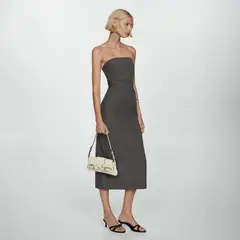 MANGO - Vestido Palabra Honor Raya Diplomática Mujer